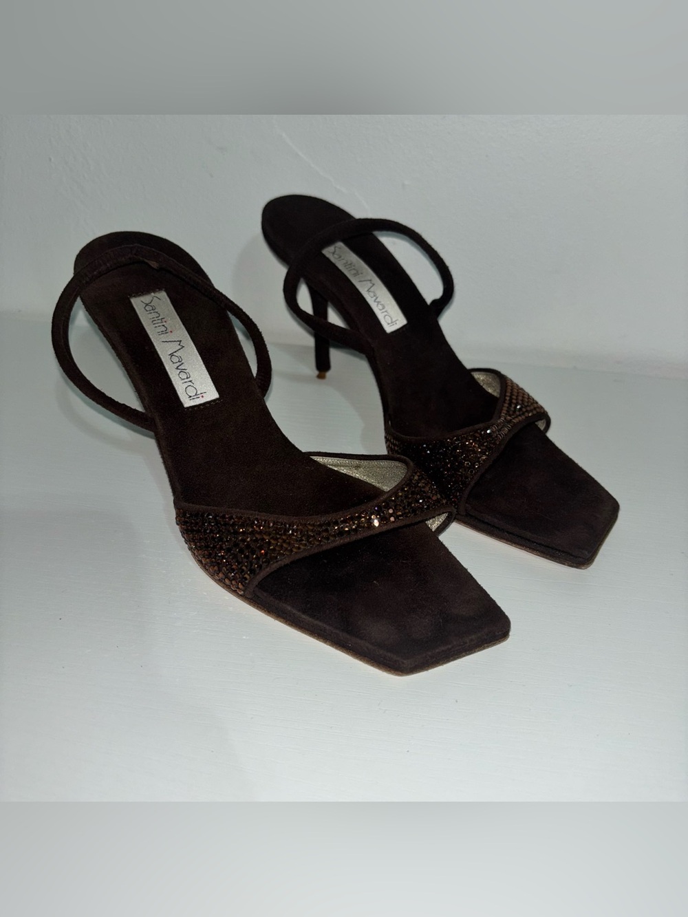 Santini Mavardi Brown Rhinestone Y2K Heels Size 40EU